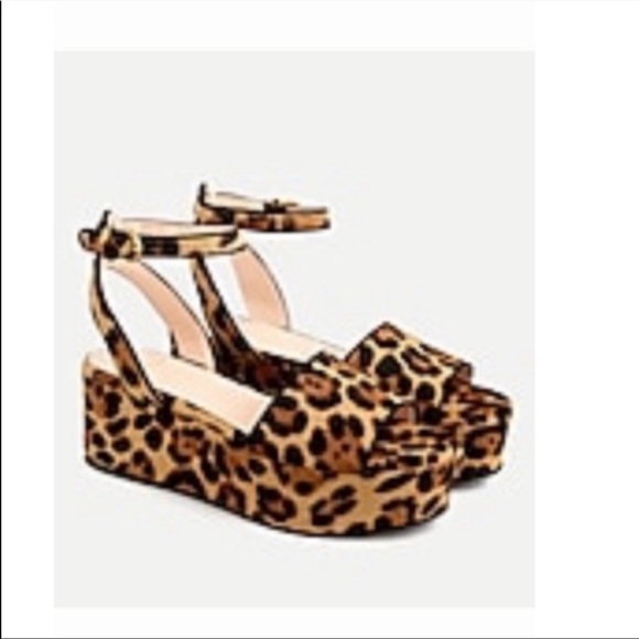 J. Crew Shoes - J. Crew Leopard Calf Hair Platform Wedges Like new